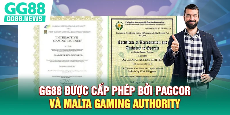 GG88 được cấp phép bởi PAGCOR và Malta Gaming Authority